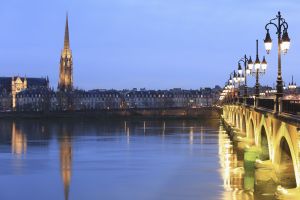 The Pont de Pierre (Stone Bridge) over the Garonne in the city of Bordeaux