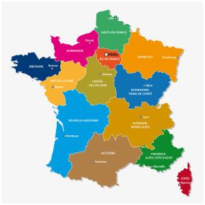 Administrative map of the 13 (new as of 2016) regions of France